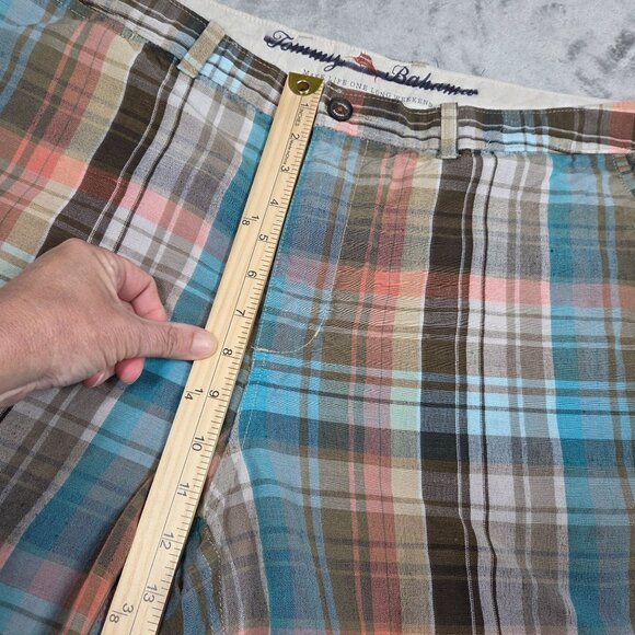 Tommy Bahama Shorts Mens 38 Blue Tan Plaid Linen Blend Beachy Casual - Picture 7 of 8